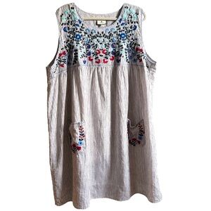 Tuckernuck Embroidered Dress 3XL |  Seersucker Cottagecore Coastal Grandmother